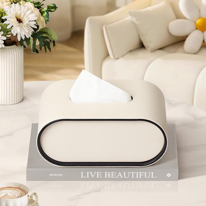 Owalna osłona na chusteczki z imitacji skóry z kontrastową lamówką