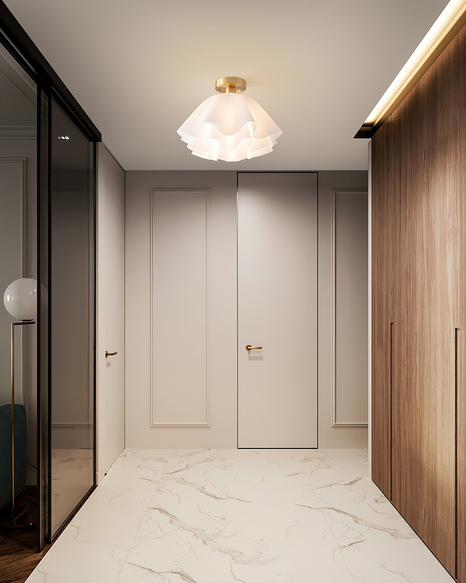 Ceiling Light with Wavy Shade – White and Gold, E27