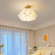 Ceiling Light with Wavy Shade – White and Gold, E27