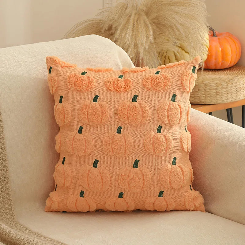 Plush Decorative Cushion Cover with Pumpkin Motif 45x45 cm – Soft Faux Fur Pillowcase in Autumn Style
