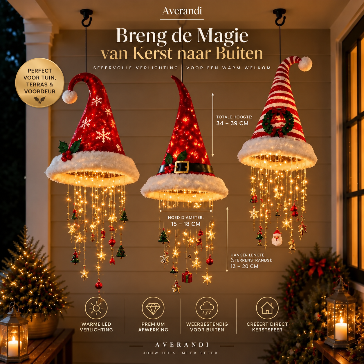 Light-Up Hanging Santa Hat, LED, 60 cm – 3 Designs