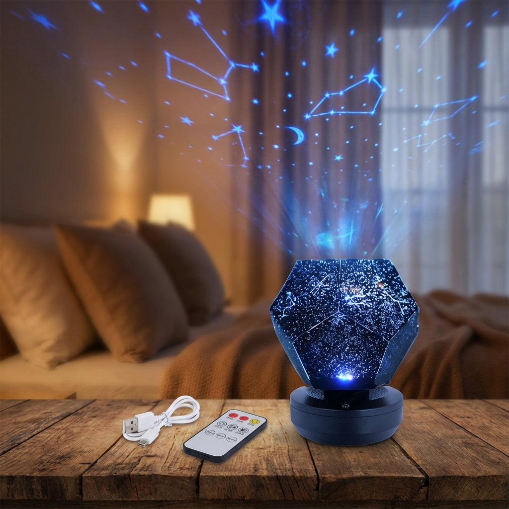 Projektor Gwiazd i 12 Konstelacji – Obrotowy, USB, z Pilotem