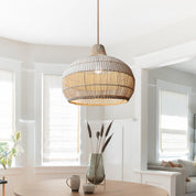 Rattanowa Lampa Wisząca z Plecionym Kloszem do Wyspy Kuchennej