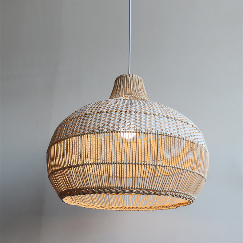 Rattanowa Lampa Wisząca z Plecionym Kloszem do Wyspy Kuchennej