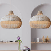 Rattanowa Lampa Wisząca z Plecionym Kloszem do Wyspy Kuchennej