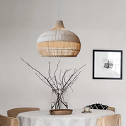 Rattanowa Lampa Wisząca z Plecionym Kloszem do Wyspy Kuchennej