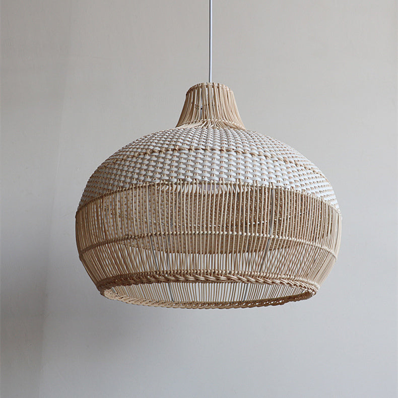 Rattanowa Lampa Wisząca z Plecionym Kloszem do Wyspy Kuchennej