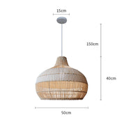 Rattanowa Lampa Wisząca z Plecionym Kloszem do Wyspy Kuchennej