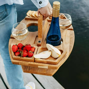 Składany Stolik Piknikowy z Drewna – Z Uchwytem na Wino