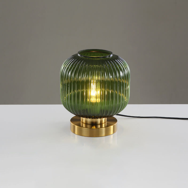 Szklana Lampa Stołowa z Ryflowanym Kloszem