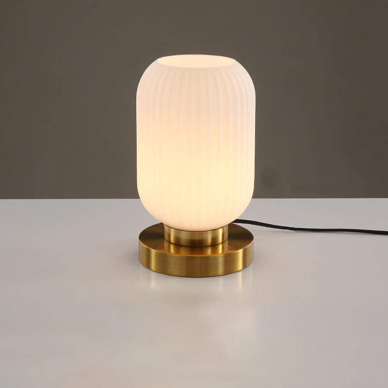 Szklana Lampa Stołowa z Ryflowanym Kloszem