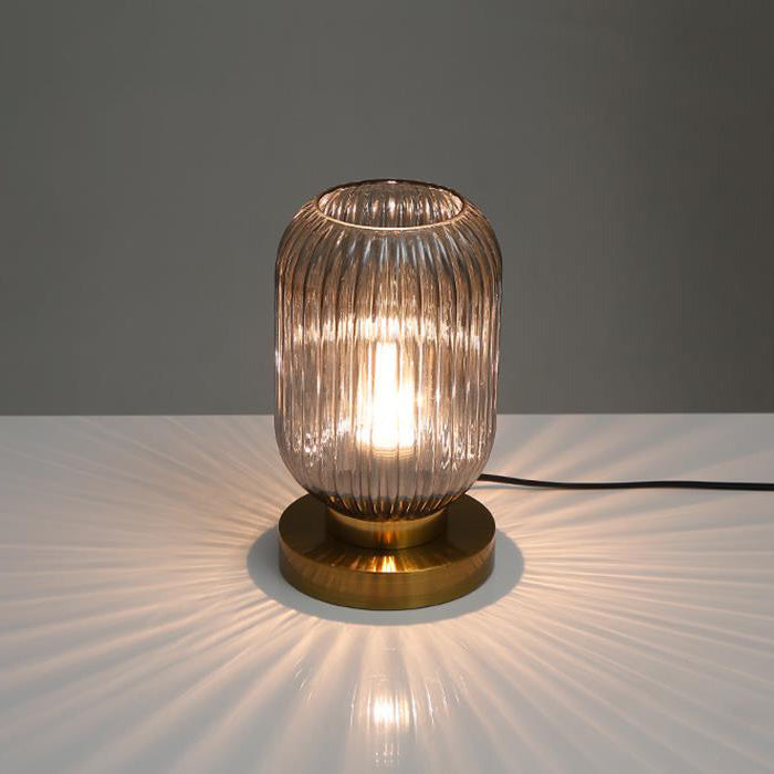 Szklana Lampa Stołowa z Ryflowanym Kloszem