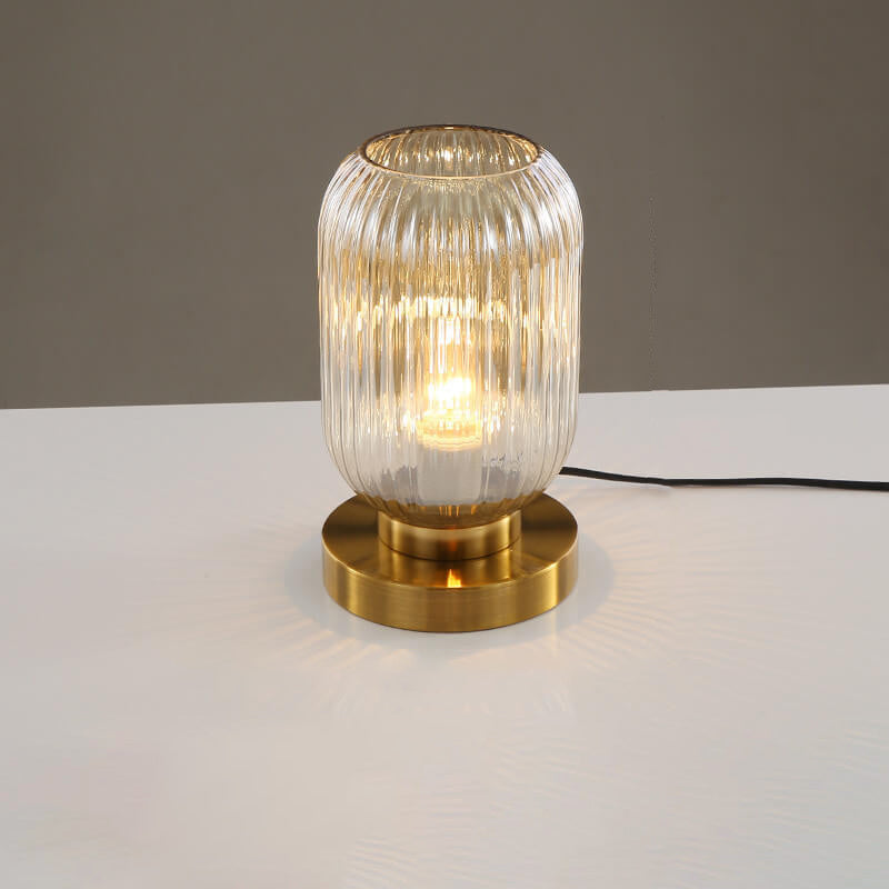 Szklana Lampa Stołowa z Ryflowanym Kloszem