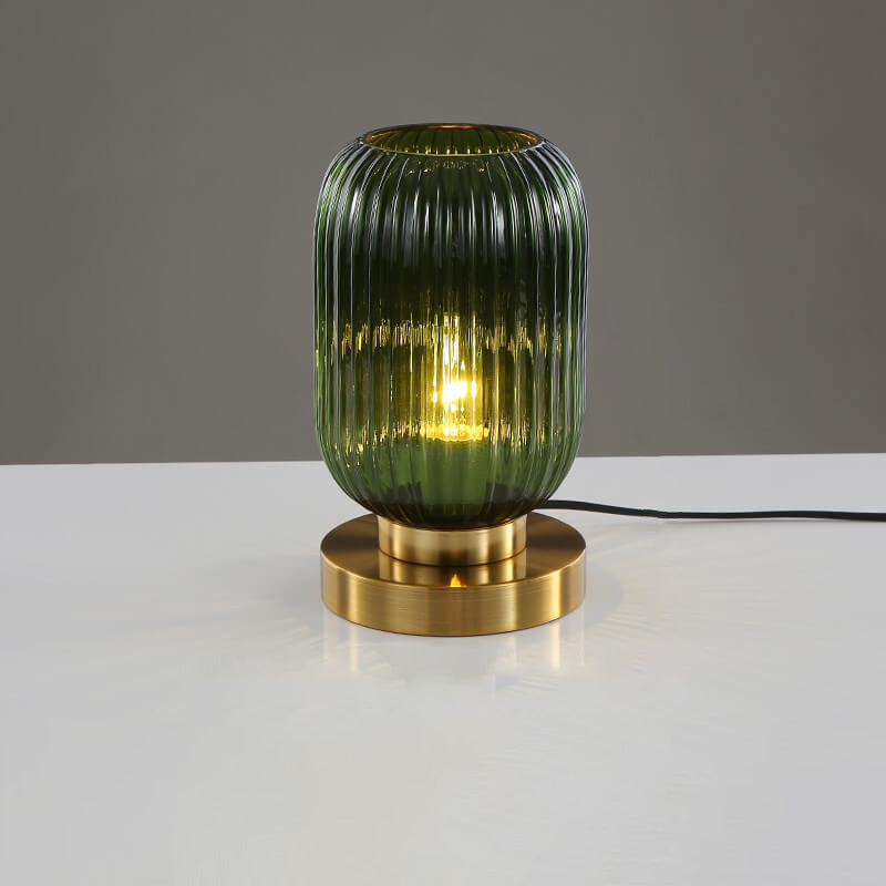 Szklana Lampa Stołowa z Ryflowanym Kloszem
