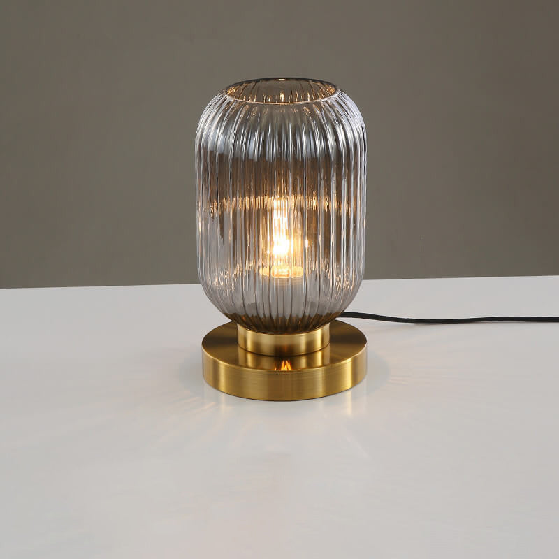 Szklana Lampa Stołowa z Ryflowanym Kloszem