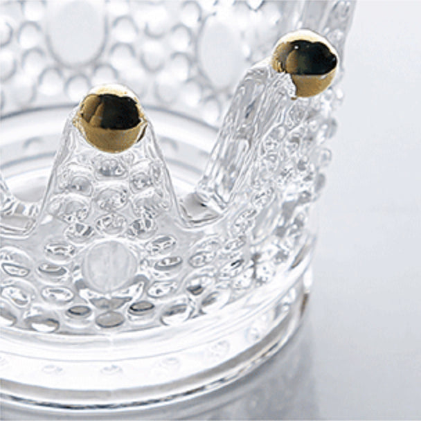 Szklany Świecznik Korona ze Złotymi Detalami na Tealight