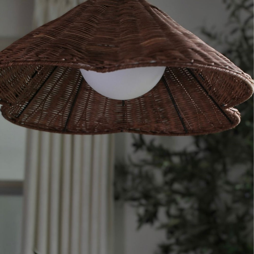 Wiklinowa Lampa Wisząca w Stylu Vintage z Falistym Kloszem
