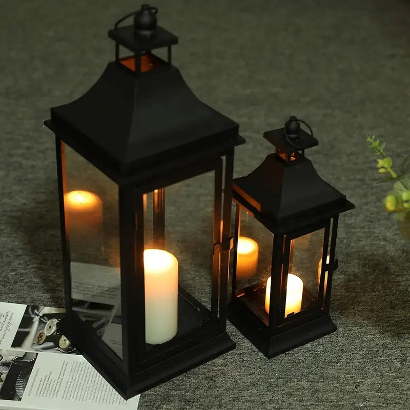 Zestaw Dwóch Metalowych Zewnętrznych Lampionów na Świece