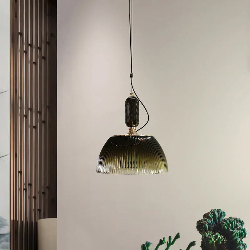 Zielona Szklana Lampa Wisząca w Stylu Retro