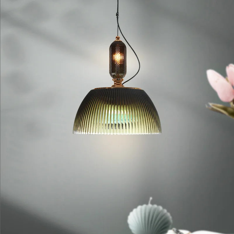 Zielona Szklana Lampa Wisząca w Stylu Retro