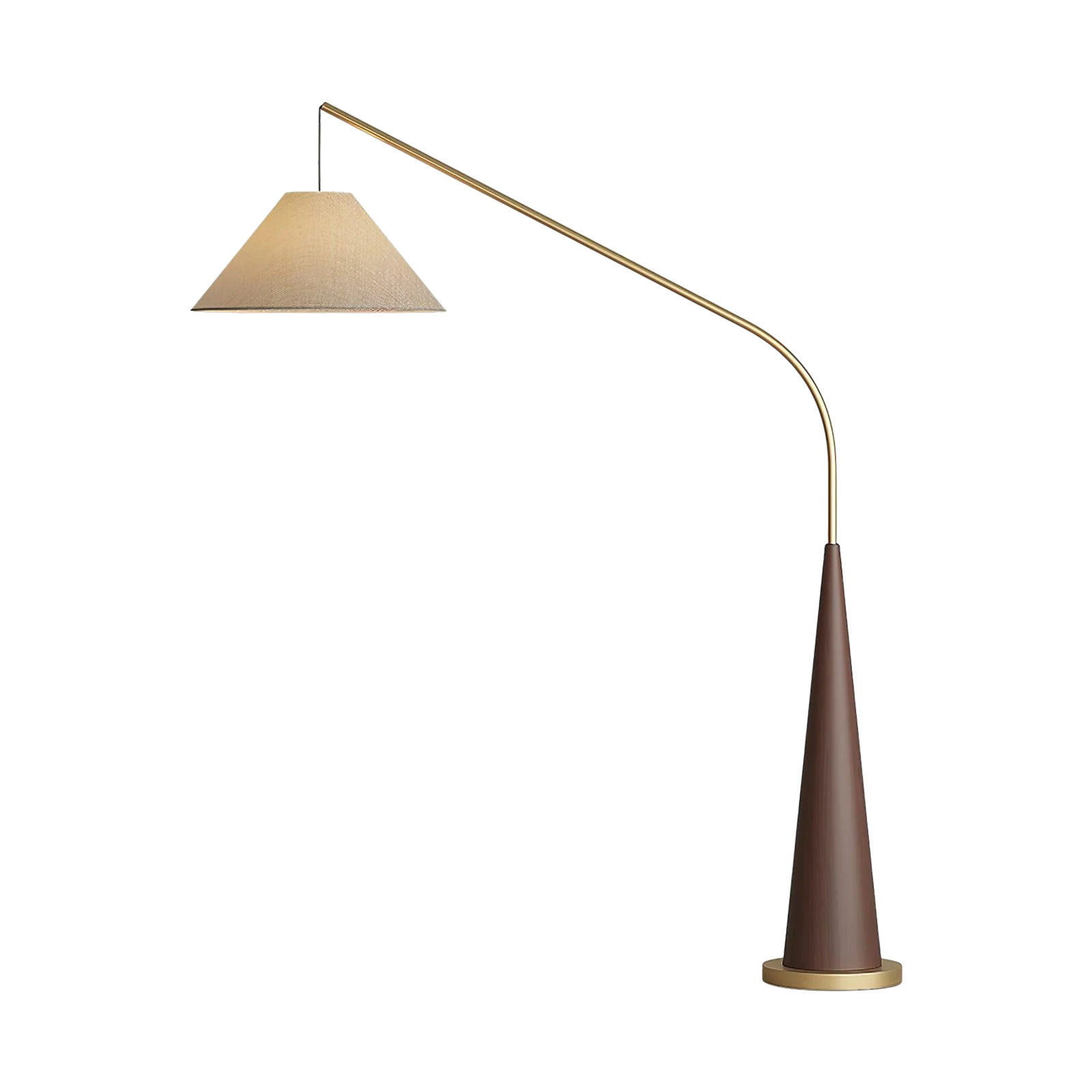 Lampa Podłogowa Łukowa – Drewniana Podstawa w Kolorze Orzecha, Jasny Abażur