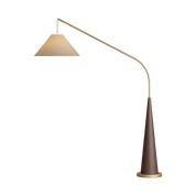 Lampa Podłogowa Łukowa – Drewniana Podstawa w Kolorze Orzecha, Jasny Abażur