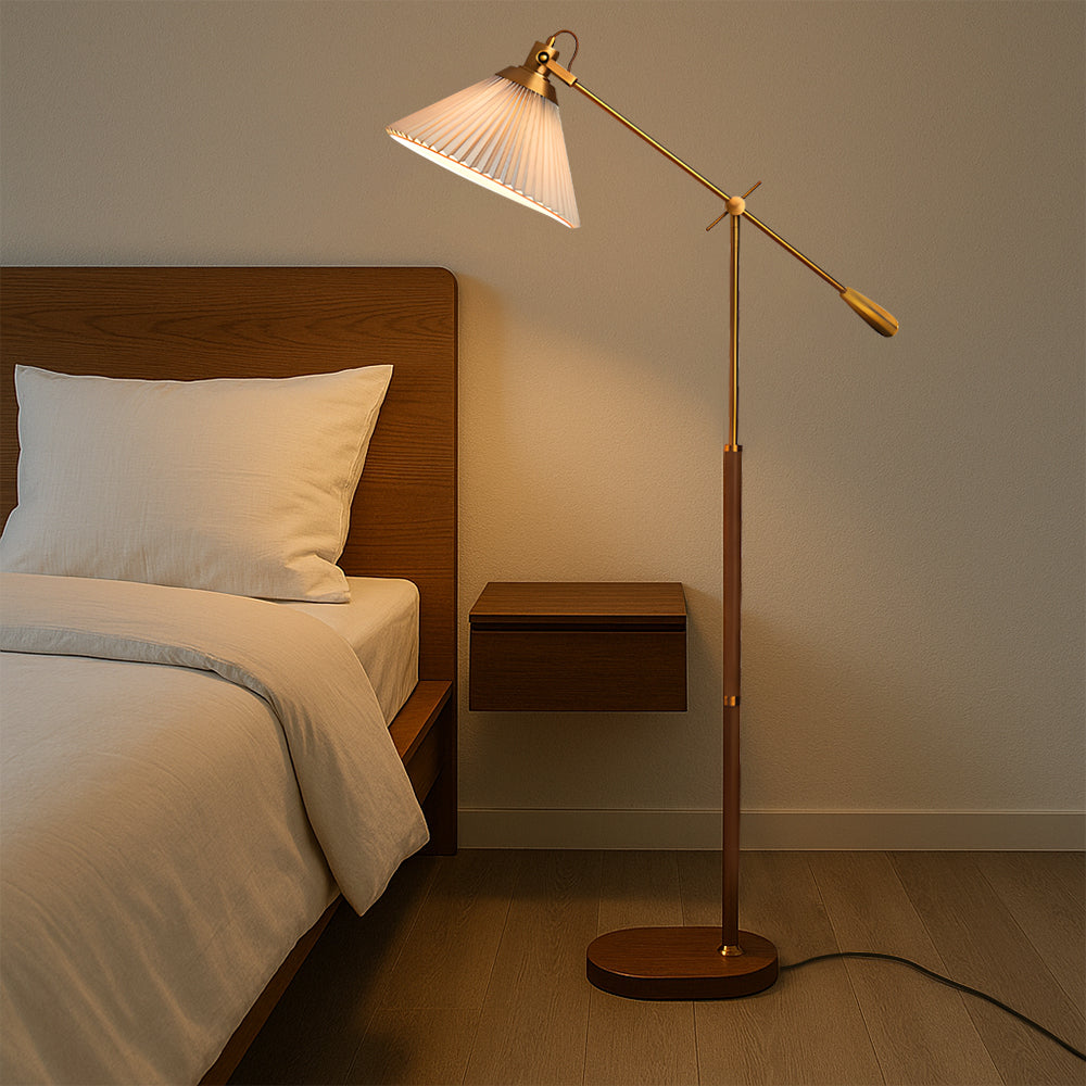 Lampa Podłogowa z Regulowanym Ramieniem – Plisowany Abażur