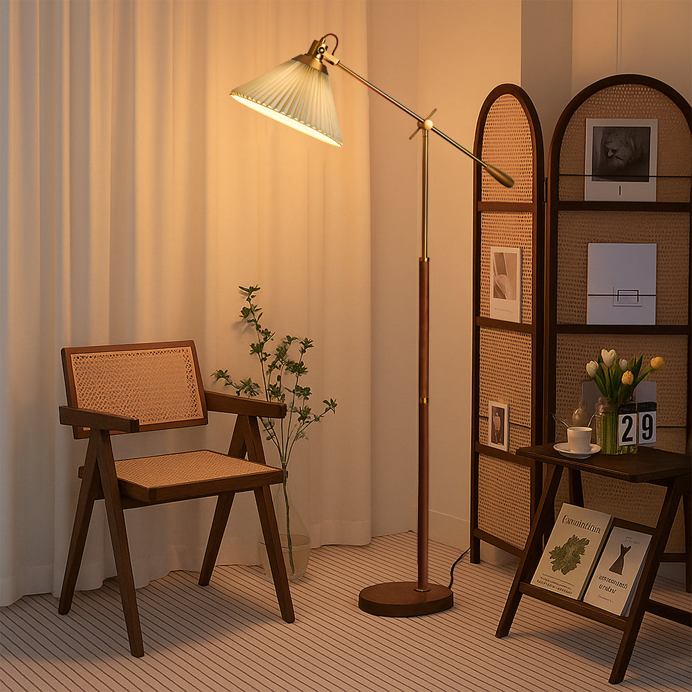 Lampa Podłogowa z Regulowanym Ramieniem – Plisowany Abażur