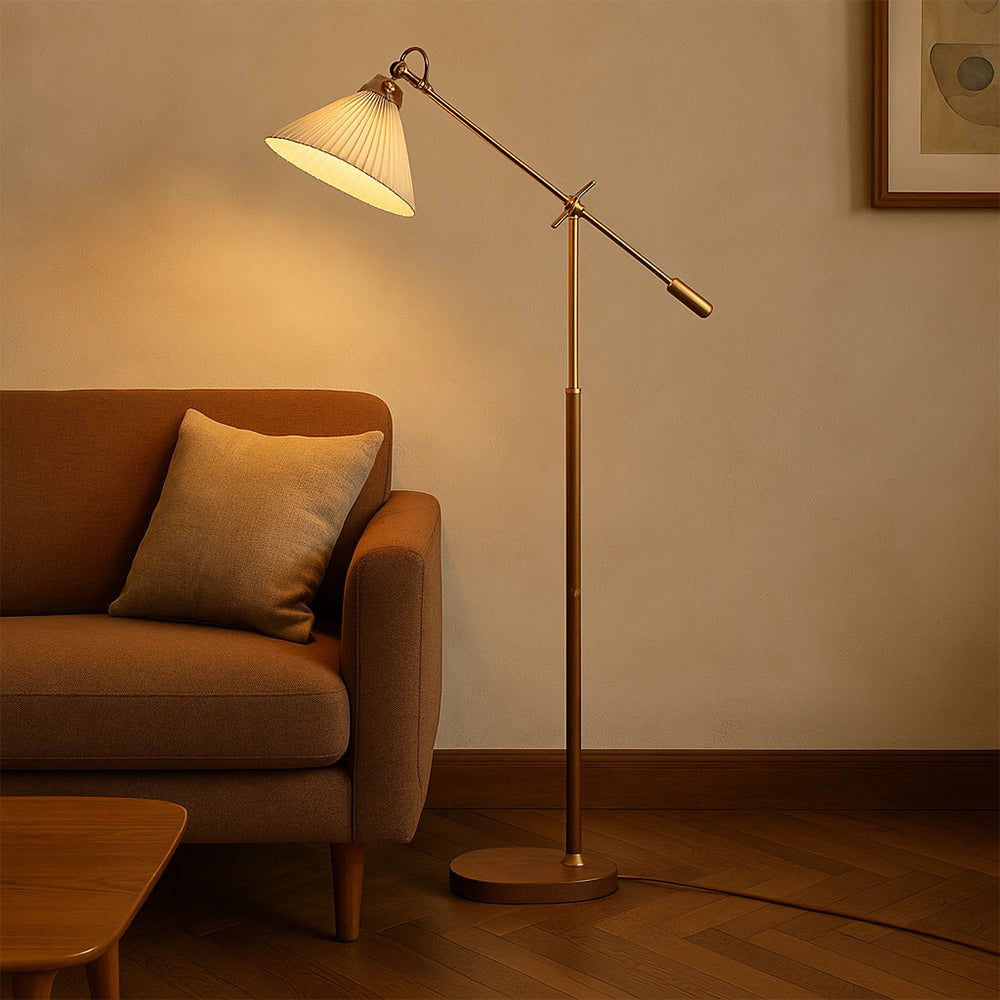 Lampa Podłogowa z Regulowanym Ramieniem – Plisowany Abażur