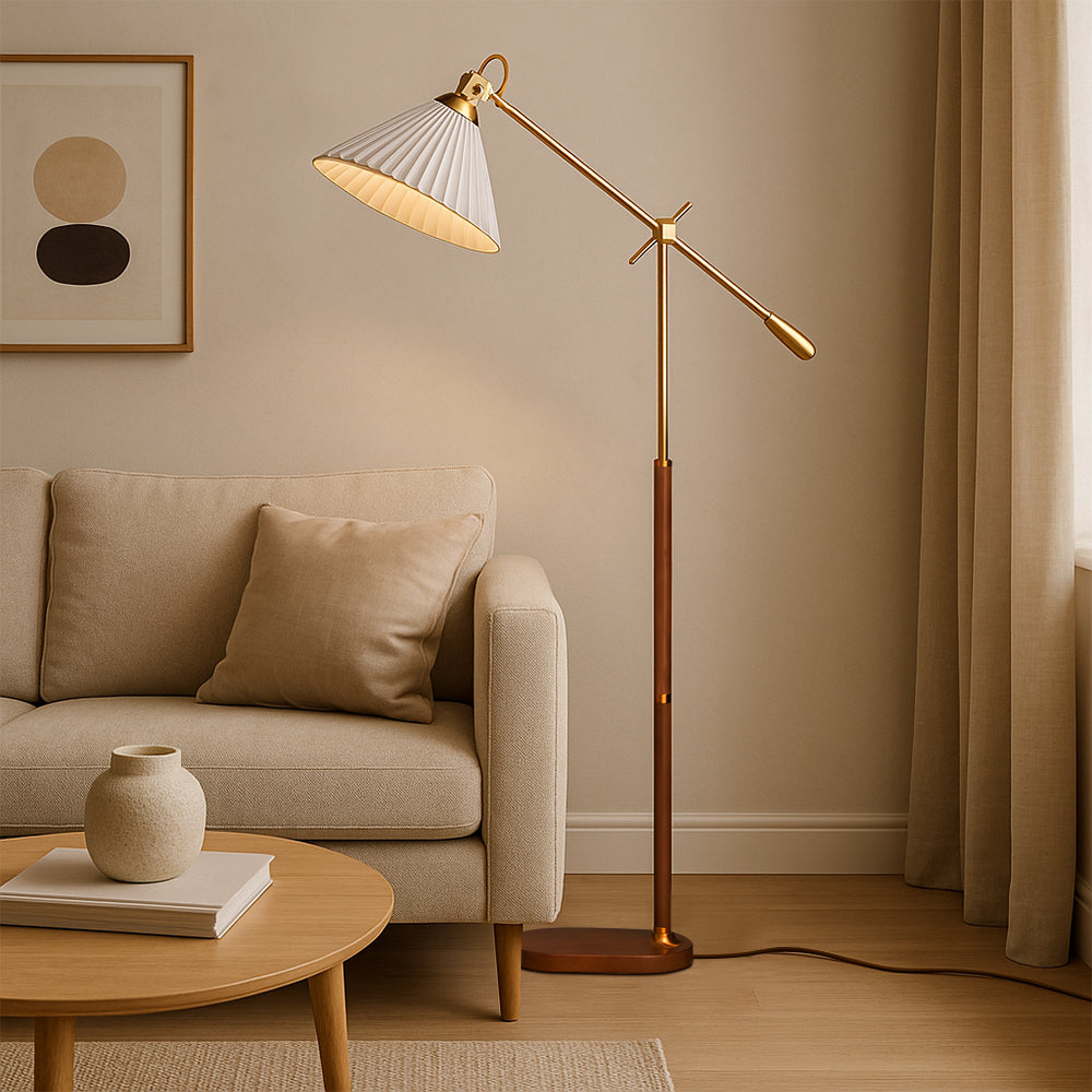 Lampa Podłogowa z Regulowanym Ramieniem – Plisowany Abażur