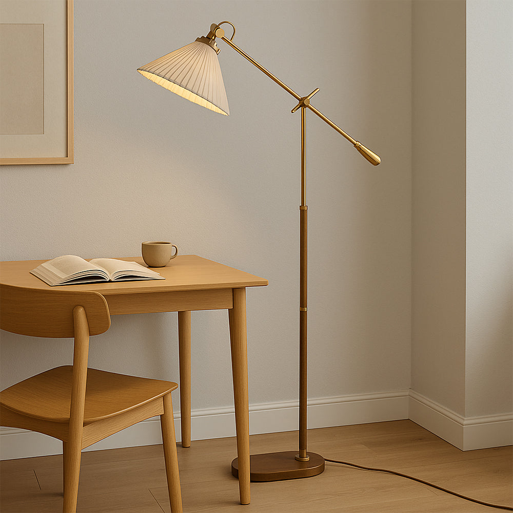 Lampa Podłogowa z Regulowanym Ramieniem – Plisowany Abażur