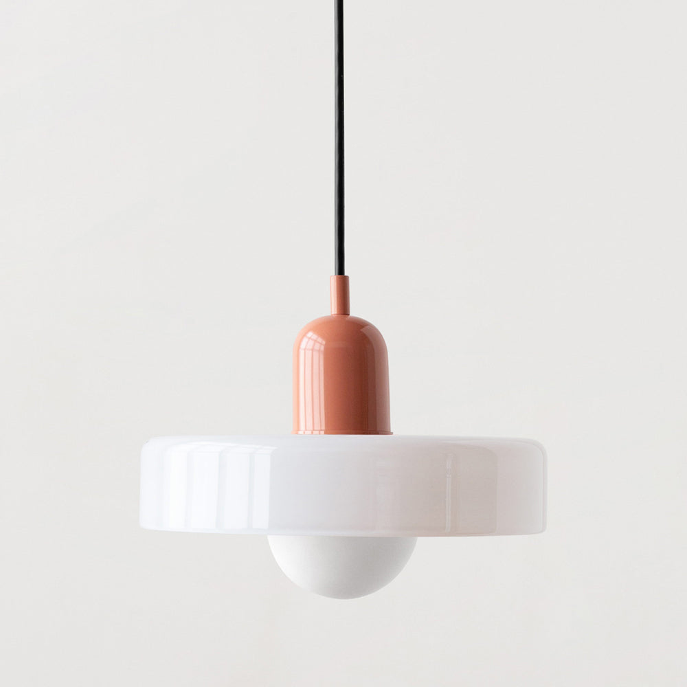 Lampa Wisząca w Stylu Bauhaus – Mleczny Klosz, Biała, Zielona lub Żółta