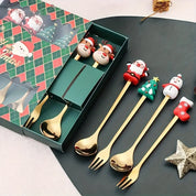Christmas Dessert Cutlery Set – Gold Spoons & Forks